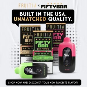 Fifty Bar x Fruitia 20K puff disposable vape Austin Vape and Smoke