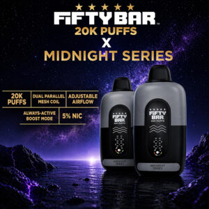 Fifty Bar Midnight Series 20K puff disposable vape Austin Vape and Smoke