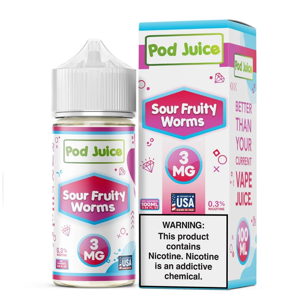 PJ-TX-100ml-SFW Pod Juice Sour Fruity Worms 100mL e-liquid Austin Vape and Smoke
